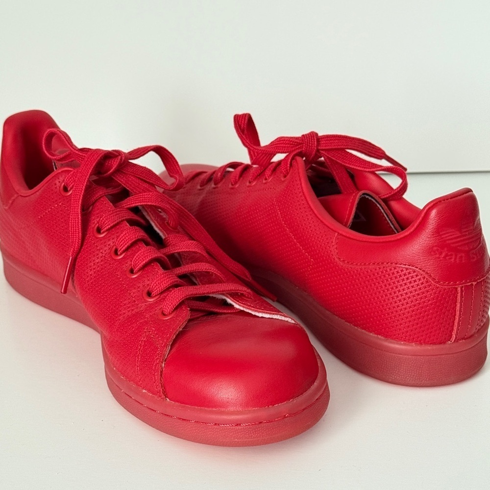 Adidas Stan Smith ART S80248 Scarlett Red Leather Embossed Sneakers Size 10.5 - Picture 4 of 11
